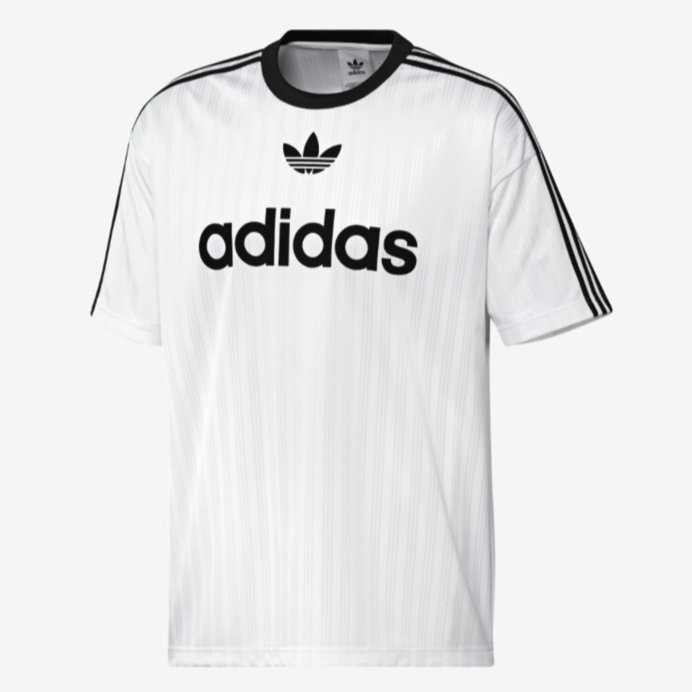 Adidas White Tee with Black Logo and Stripes